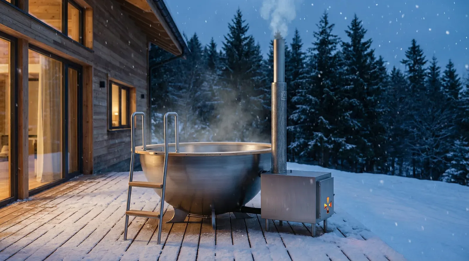 Edelstahl-Badezuber im Winter