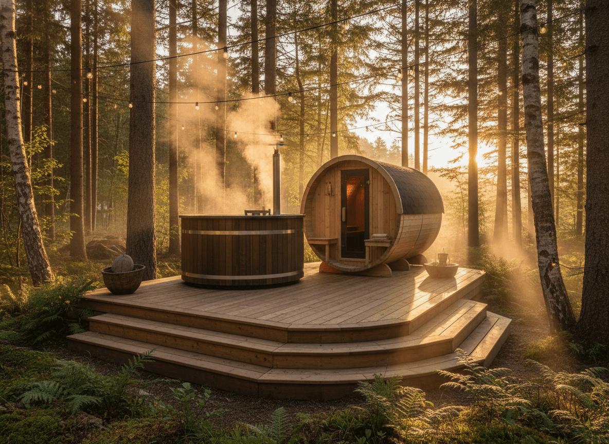 Referenzprojekt: Outdoor-Wellnessoase mit Hot Tub und Sauna im Garten